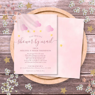 Invitation Douche par courrier bébé fille rose tendre à longu