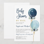Invitation Douche par courrier bleu marine ballons garçon (Devant / Derrière)