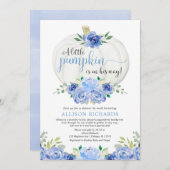 Invitation Douche par courrier bleu or blanc citrouille garço (Devant / Derrière)