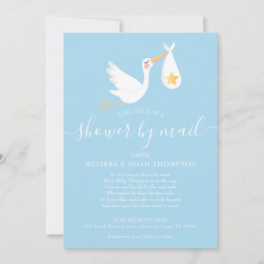 Invitation Douche Par Courrier Bouche Longue Distance Bleu (Devant)