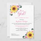 Invitation Douche Par Courrier C'Est Une Fille Tournesol Rose (Devant)