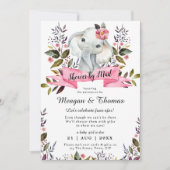 Invitation douche par courrier de baby shower rose éléphant l (Devant)