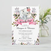 Invitation douche par courrier de baby shower rose éléphant l (Debout devant)