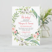 Invitation douche par courrier de baby shower rose lointain (Debout devant)