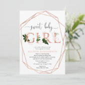 Invitation Douche par courrier doux bébé fille rose or vert (Debout devant)