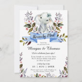 Invitation douche par courrier du baby shower bleu d'éléphant (Devant)