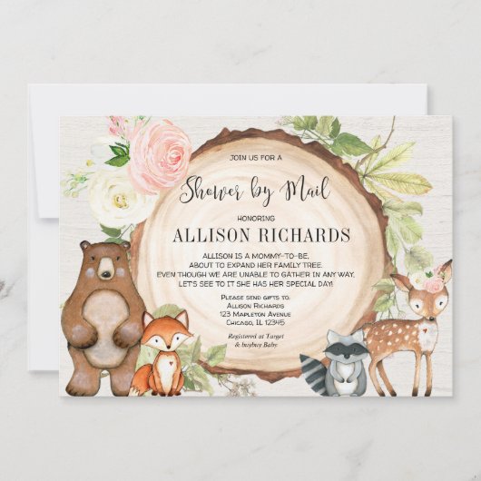 Invitation Douche par courrier fille baby shower d'animaux de (Devant)