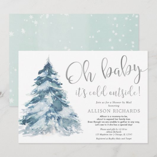 Invitation Douche par courrier hiver argent blanc baby shower (Devant / Derrière)