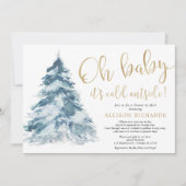 Invitation Douche par courrier hiver or neige blanche baby sh (Devant)