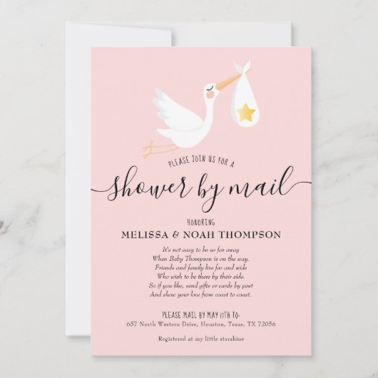 Invitation Douche Par Courrier Longue Distance Parsemer rose (Devant)