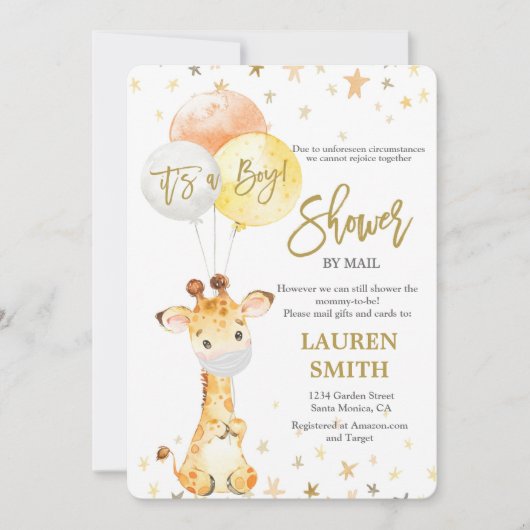 Invitation Douche par courrier, mignon baby shower girafe (Devant)