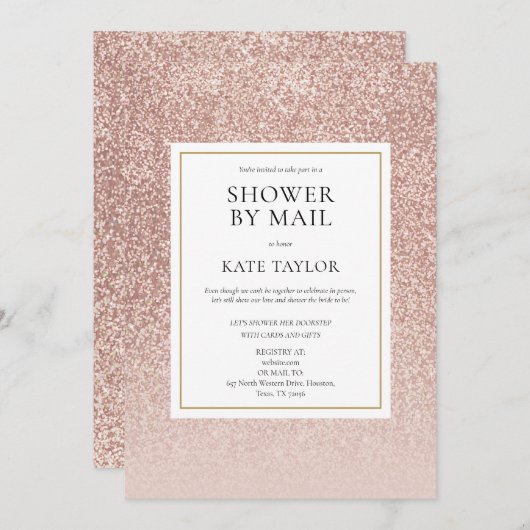 Invitation Douche par courrier Parties scintillant Gold Rose (Devant / Derrière)