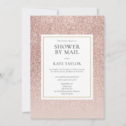 Invitation Douche par courrier Rose Gold Pailleté Longue Dist (Devant)