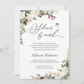 Invitation Douche Par Courrier Script Rustique Hiver Floral F (Devant)
