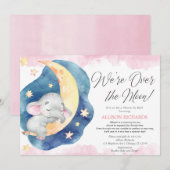 Invitation Douche par courrier sur la lune baby shower fille  (Devant / Derrière)