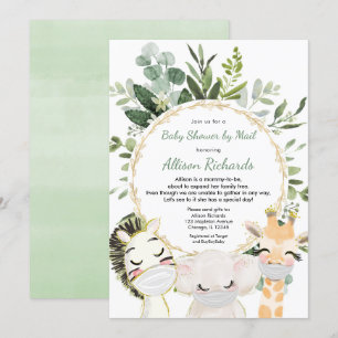 Invitation Douche par courrier vert animaux sans sexe