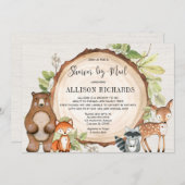 Invitation Douche par la poste baby shower d'animaux de bois (Devant / Derrière)