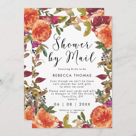 Invitation douche par la poste chute florale nuptiale virtuel (Devant / Derrière)