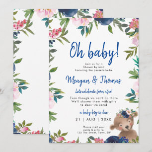 Invitation douche par la poste de l'ours lointain bleu baby s