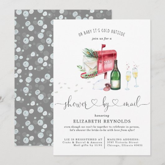Invitation Douche par la Poste | Douche de Mariée de Noël Hiv (Devant / Derrière)