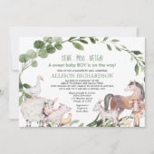 Invitation Douche par la poste Ferme Barnyard animaux bébé ga (Devant)
