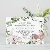 Invitation Douche par la poste Ferme Barnyard animaux bébé ga (Debout devant)