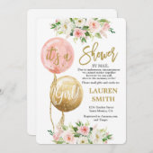 Invitation Douche par le courrier ballon baby shower fille (Devant / Derrière)