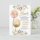 Invitation Douche par le courrier ballon baby shower fille (Debout devant)