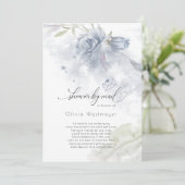 Invitation Douche par Mail Aquarelle bleu Dusty Fleurs Roses (Debout devant)