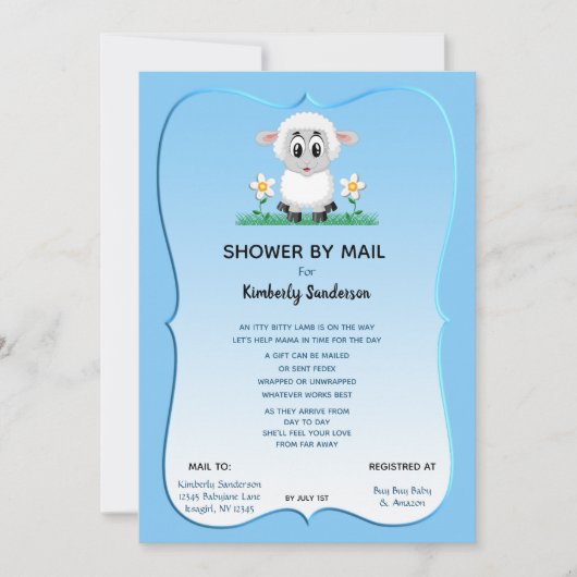 Invitation Douche par Mail Baby Boy Blue Cute Lamb (Devant)