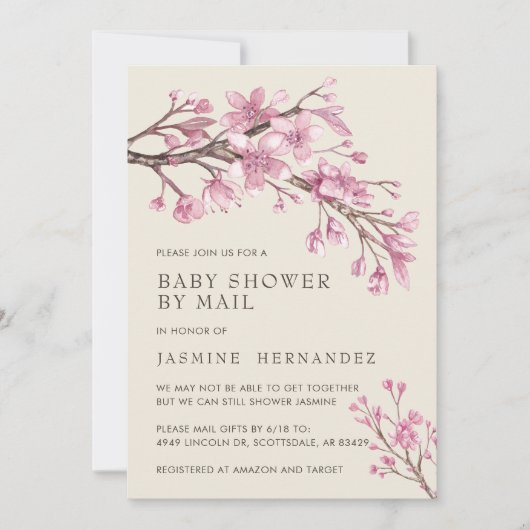 Invitation Douche Par Mail Baby Girl Rose Floral (Devant)
