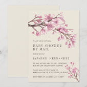 Invitation Douche Par Mail Baby Girl Rose Floral (Devant / Derrière)