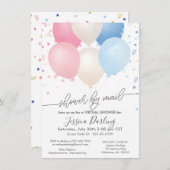Invitation Douche par Mail Balloons et Confetti rose et bleu (Devant / Derrière)