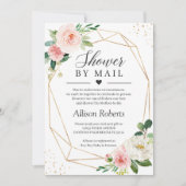 Invitation Douche Par Mail Blush Rose Floral Or Géométrique (Devant)