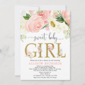 Invitation Douche par mail blush rose or fille baby shower (Devant)