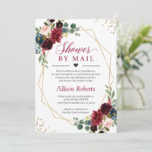 Invitation Douche Par Mail Burgundy Marine Floral Or Géométri (Debout devant)