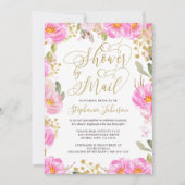 Invitation Douche par Mail Calligraphie rose et or Floral (Devant)