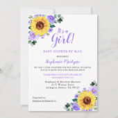 Invitation Douche Par Mail C'Est Une Fille Tournesol Violet F (Devant)