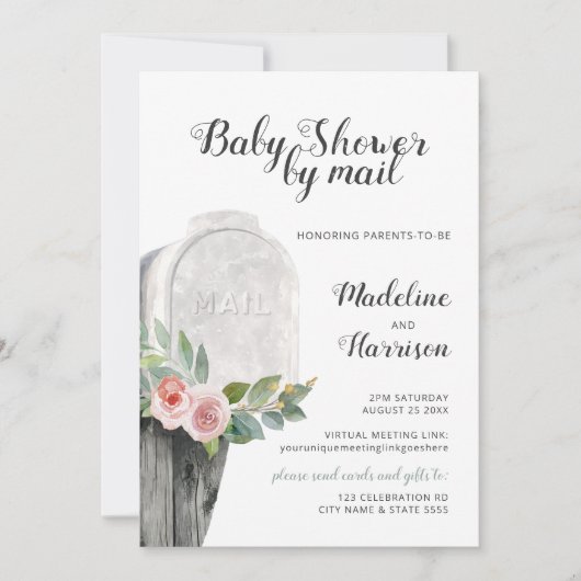 Invitation Douche par Mail Floral Green Virtual Long Distance (Devant)