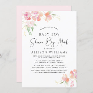 Invitation Douche Par Mail Floral Rose Aquarelle Bébé Garçon