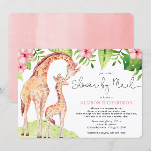 Invitation Douche par Mail girafe mignonne safari bébé fille