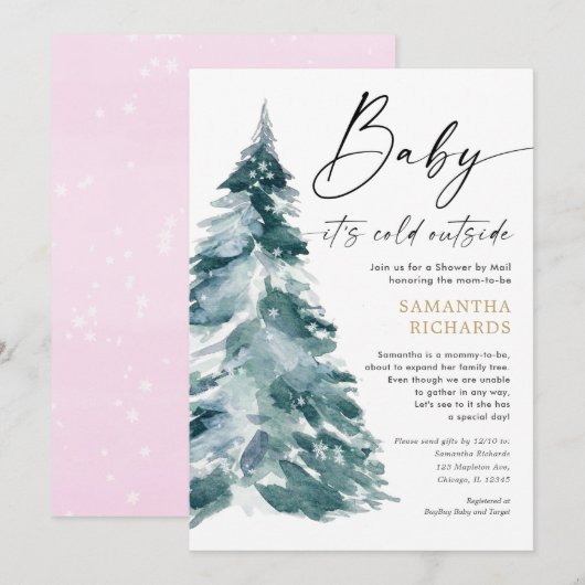 Invitation Douche par Mail Gold girl baby shower d'hiver (Devant / Derrière)