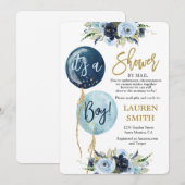 Invitation Douche par Mail Marine bleu ballon baby shower gar (Devant / Derrière)