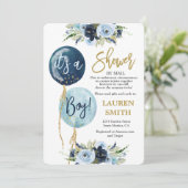 Invitation Douche par Mail Marine bleu ballon baby shower gar (Debout devant)