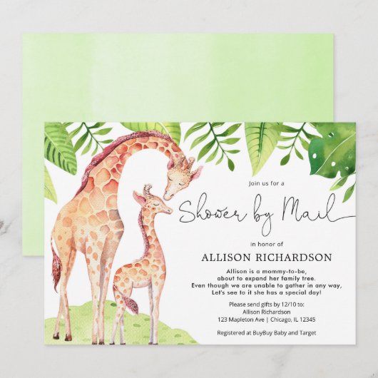 Invitation Douche par maman du courrier et aquarelle de la pe (Devant / Derrière)