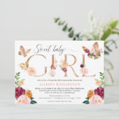 Invitation Douche par papillon postal baby shower floral girl (Debout devant)