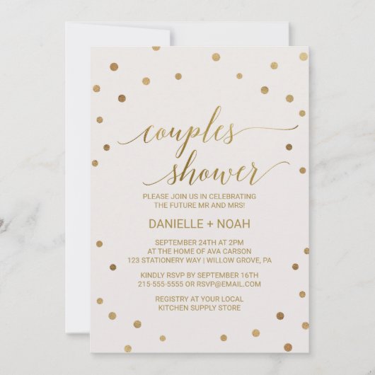 Invitation Douche Pois Gold Couples (Devant)