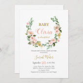 Invitation Douche pour bébé à couronne de fleurs roses (Devant / Derrière)