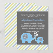Invitation Douche pour bébé à rayures d'éléphant sur mesure (Devant / Derrière)