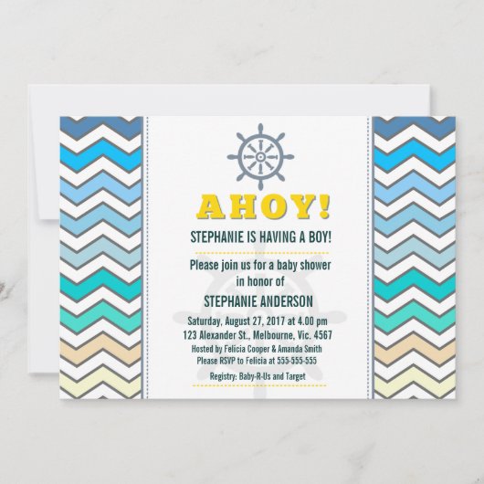 Invitation Douche pour bébé à roue du navire nautique (Devant)